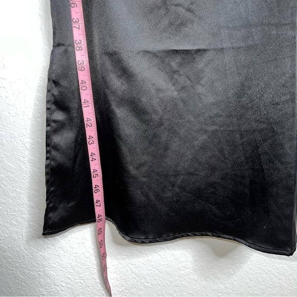 Charlie Holiday Dress Women Size 8 Satin Slip Midi Black Side Slits CC - Picture 6 of 12